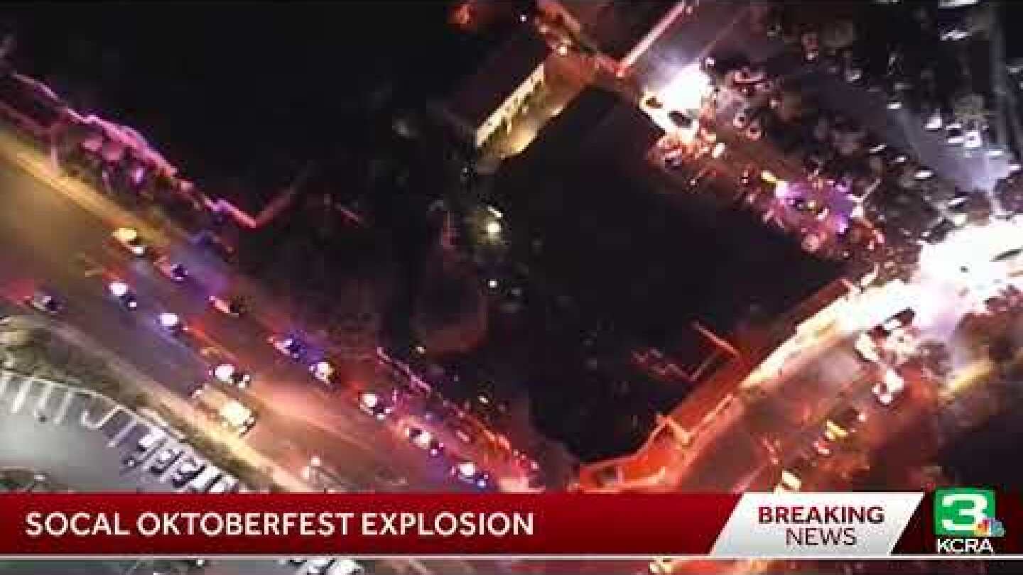 Crews are on scene after an explosion at a Huntington Beach Oktoberfest event.