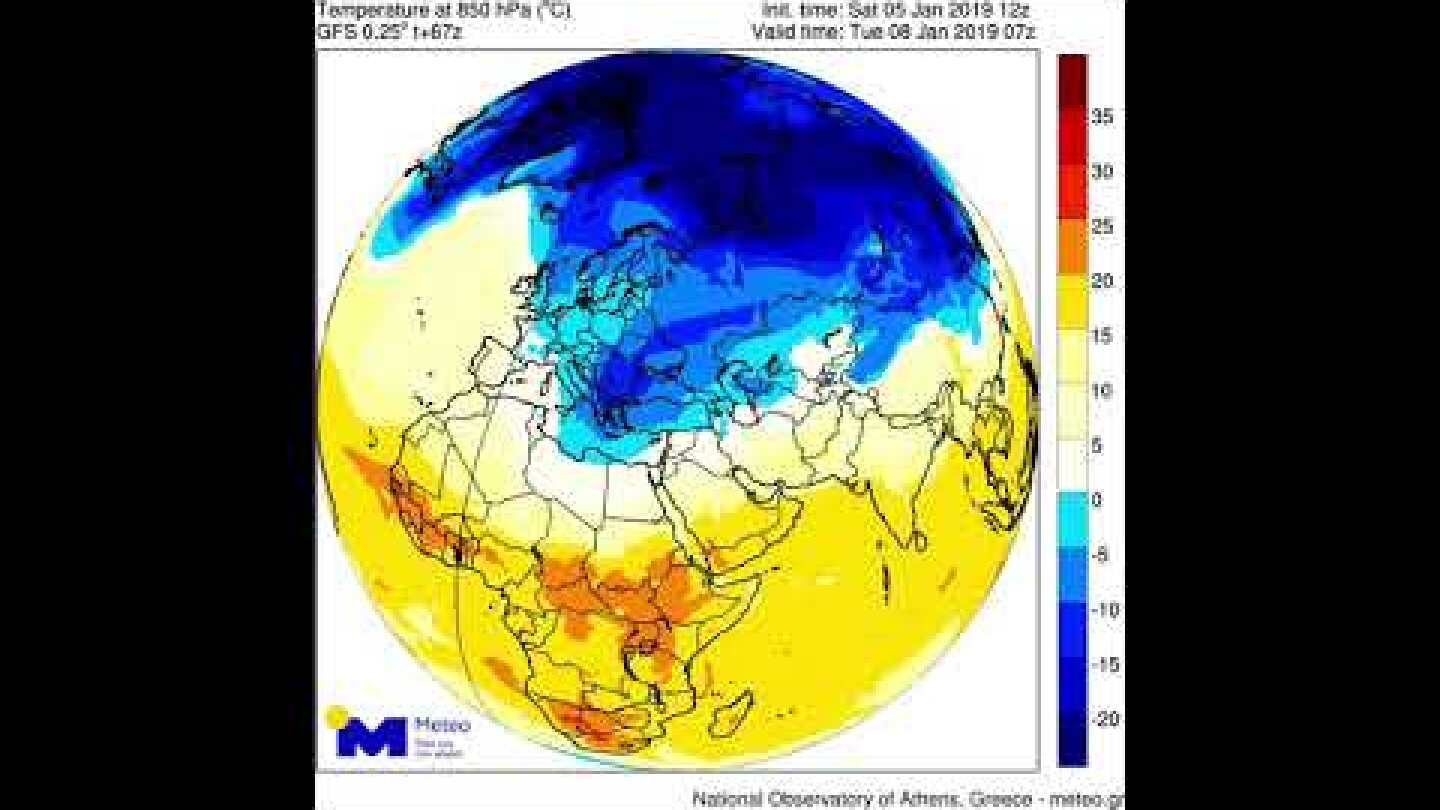 Η πορεία των αερίων μαζών μεταξύ 5 και 9 Ιανουαρίου 2019