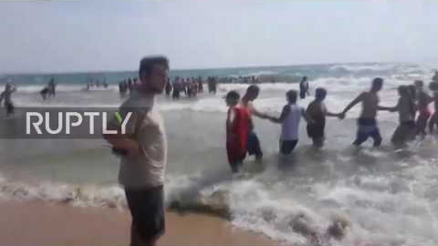 USA: Beachgoers form human chain to rescue swimmer