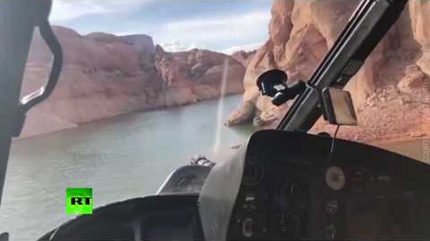 Breathtaking stunts: Helicopter manoeuvres between cliffs of the Grand Canyon