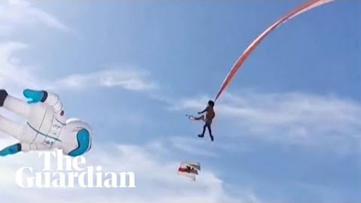 Child lifted metres into the air by giant kite at Taiwan festival