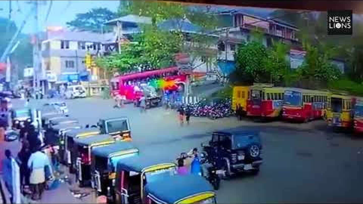 Motorcyclist is run over by a bus... and survives