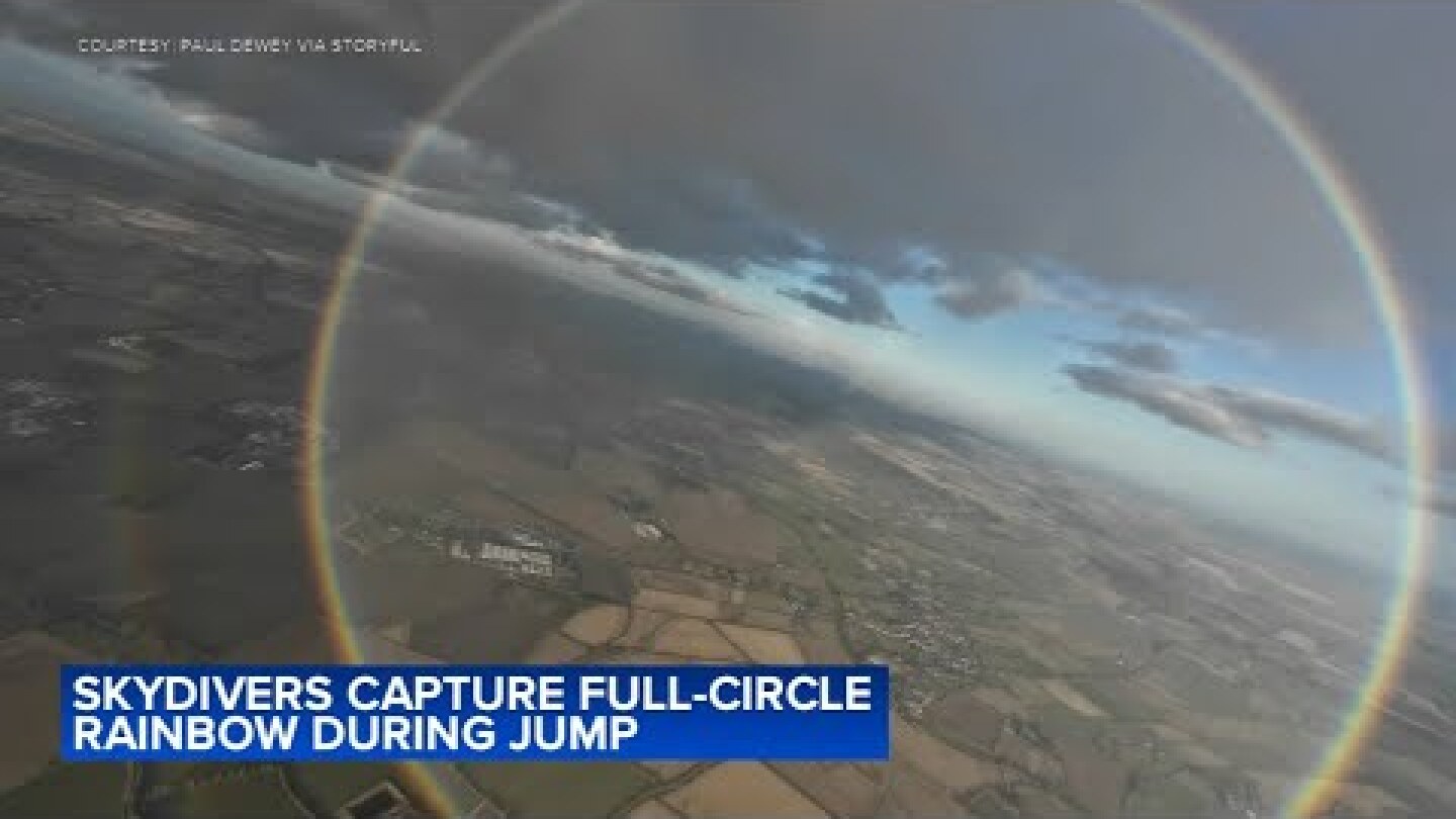 Skydivers capture full circle rainbow in magical airborne moment