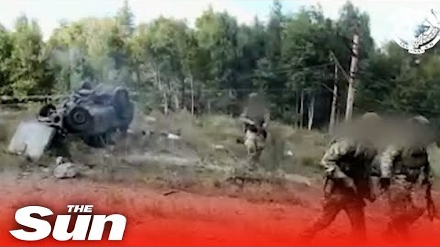 Close combat shoot out ends with Ukrainian forces blowing up Russian vehicle