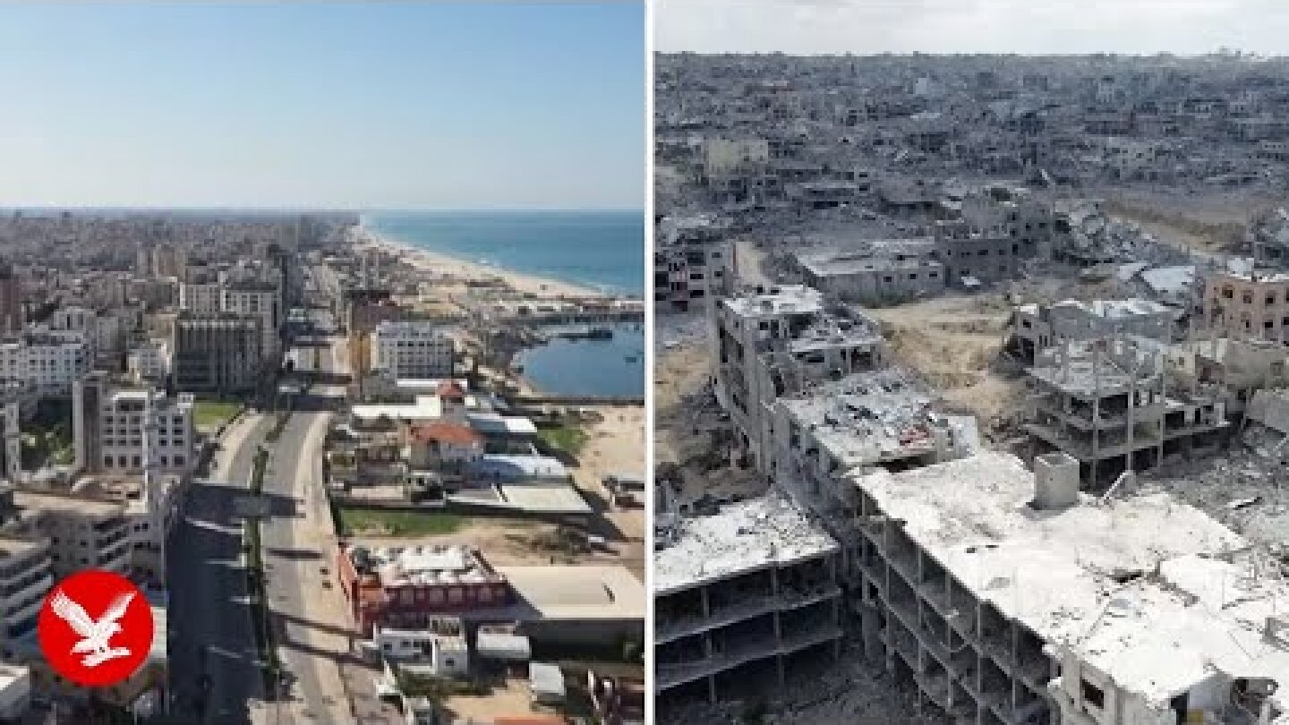 Drone footage shows Gaza before and after war in shocking scale of destruction