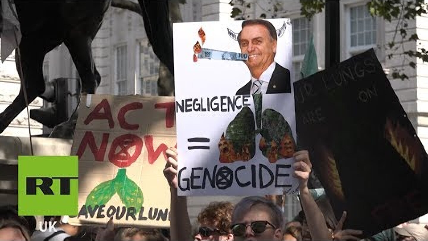 Protest against Amazon fires outside Brazil’s London embassy