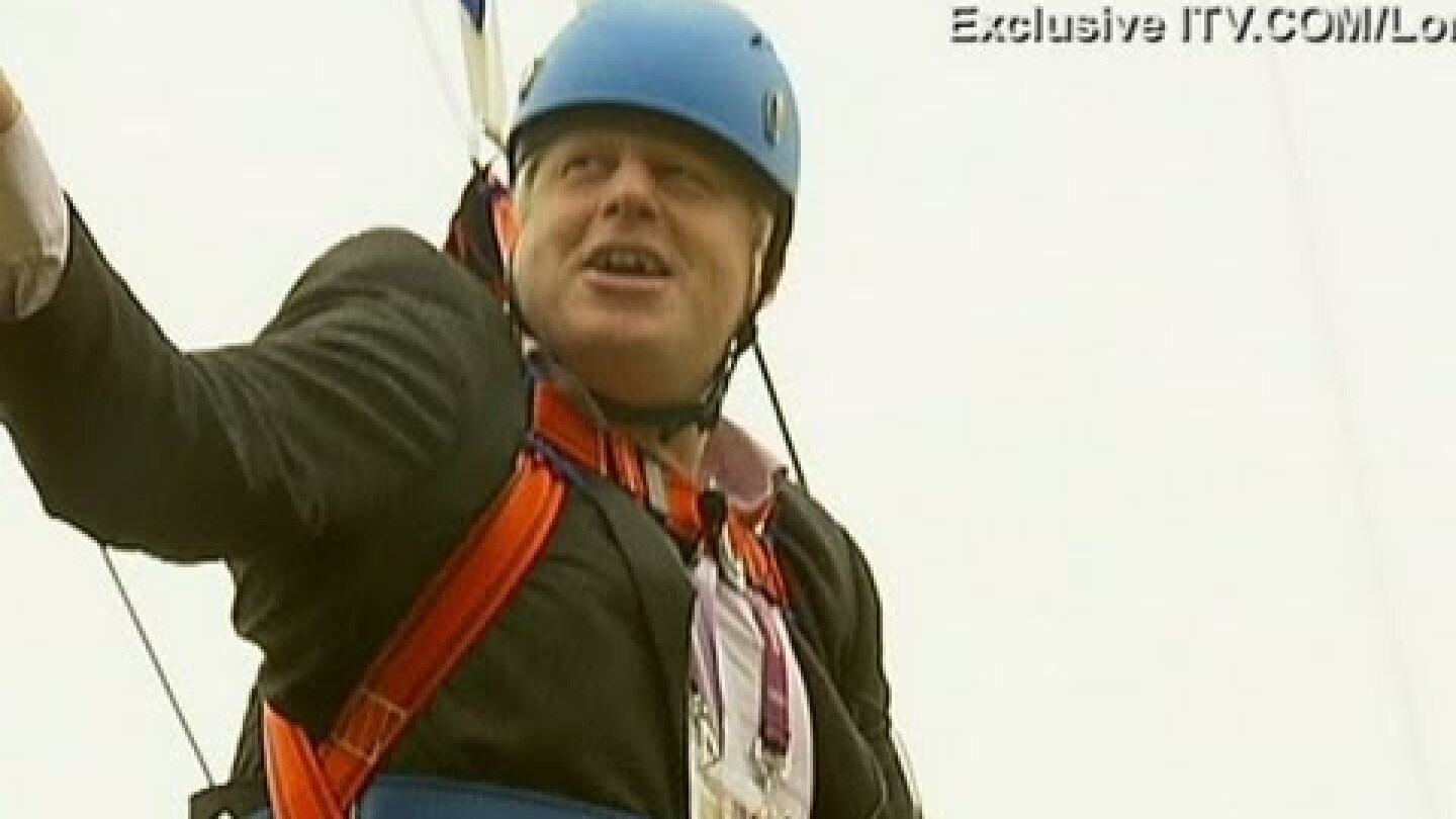 Boris Johnson gets stuck on a zip wire (long version)