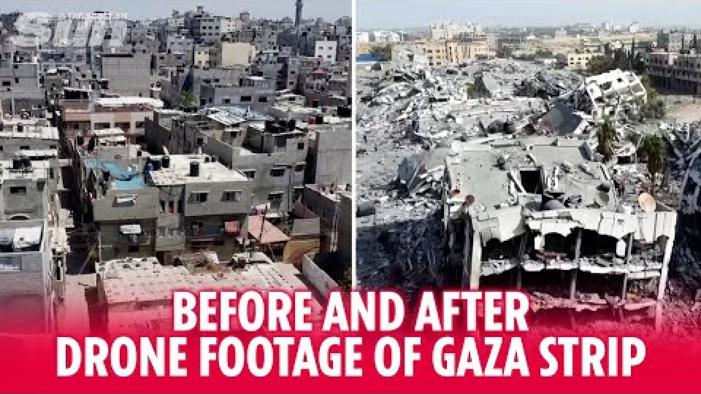 Before and after footage of Gaza strip after six months of conflict