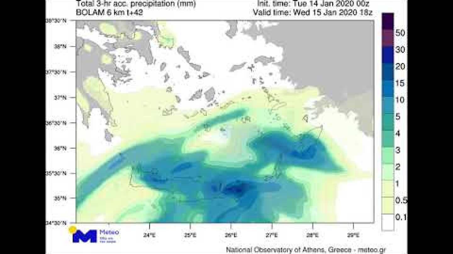 Meteo.gr: Τρίτη 14/1 - Τετάρτη 15/1. Εκτίμηση του ολικού υετού (BOLAM)
