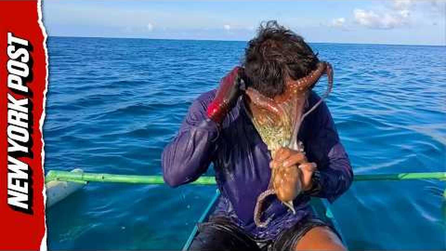 Octopus Latches Onto Fisherman's Face in Hilarious Tug-of-War