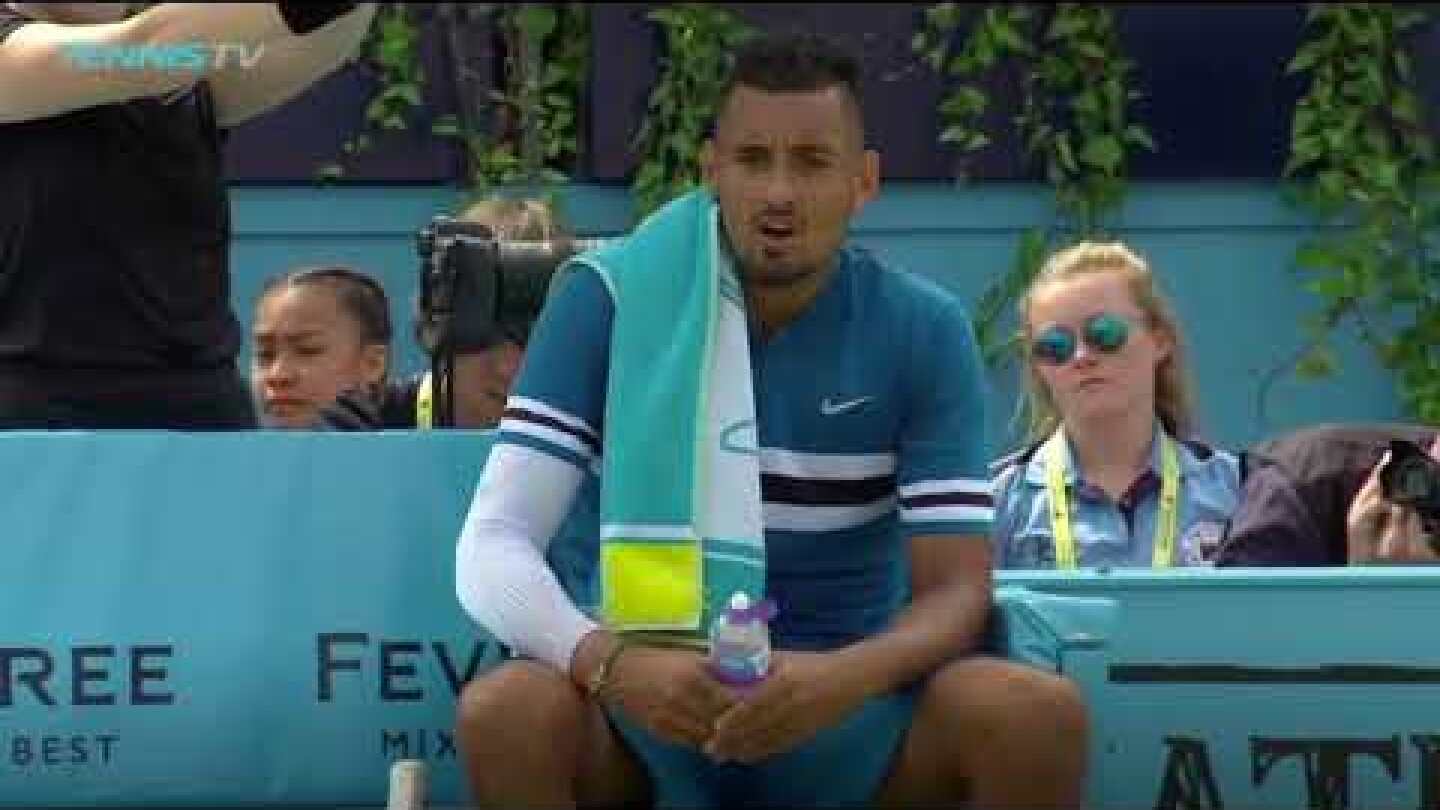 Nick Kyrgios simulates masturbating with a water bottle at Queen’s