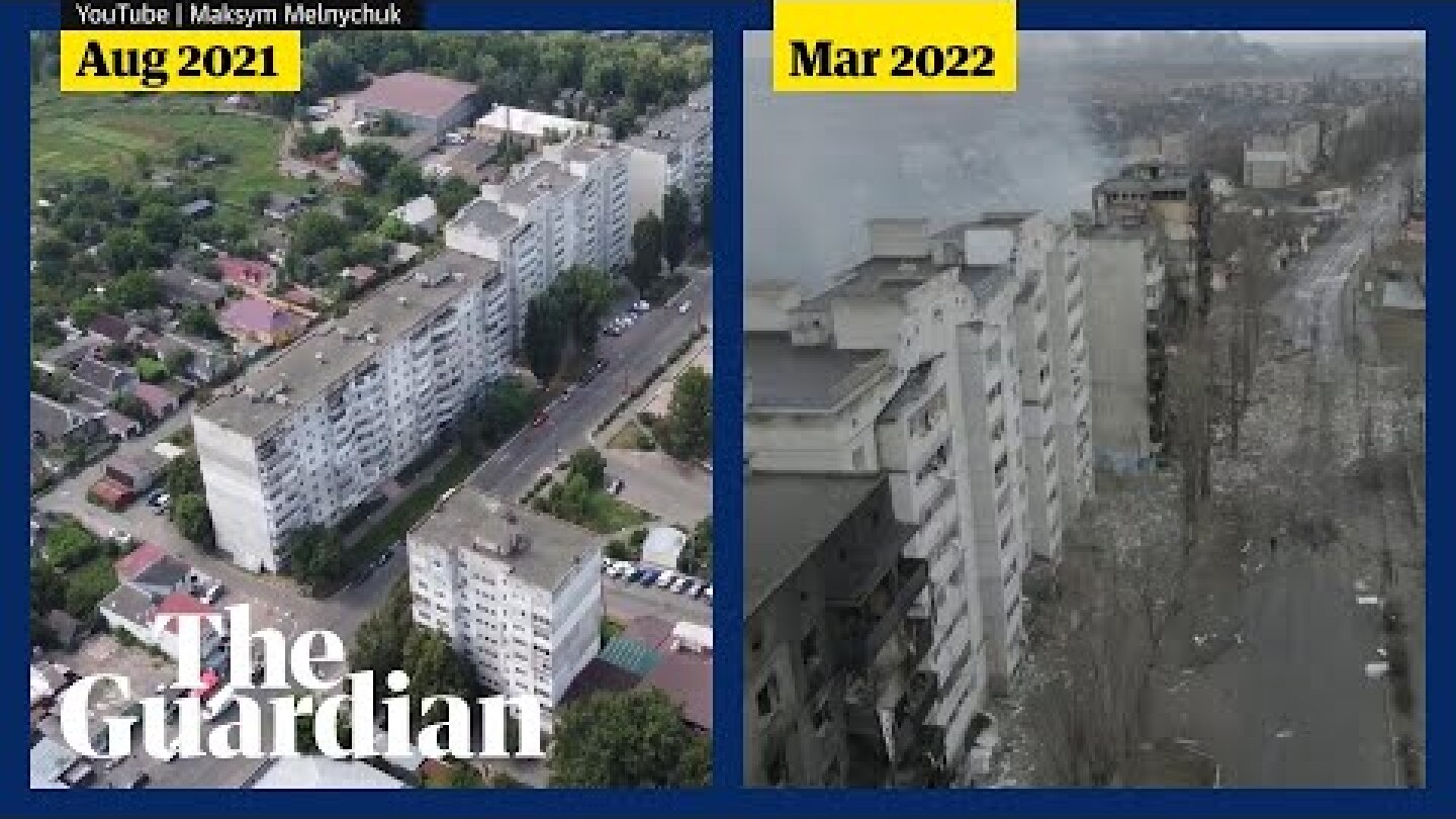 Ukraine war: drone footage shows how explosions destroyed town of Borodyanka
