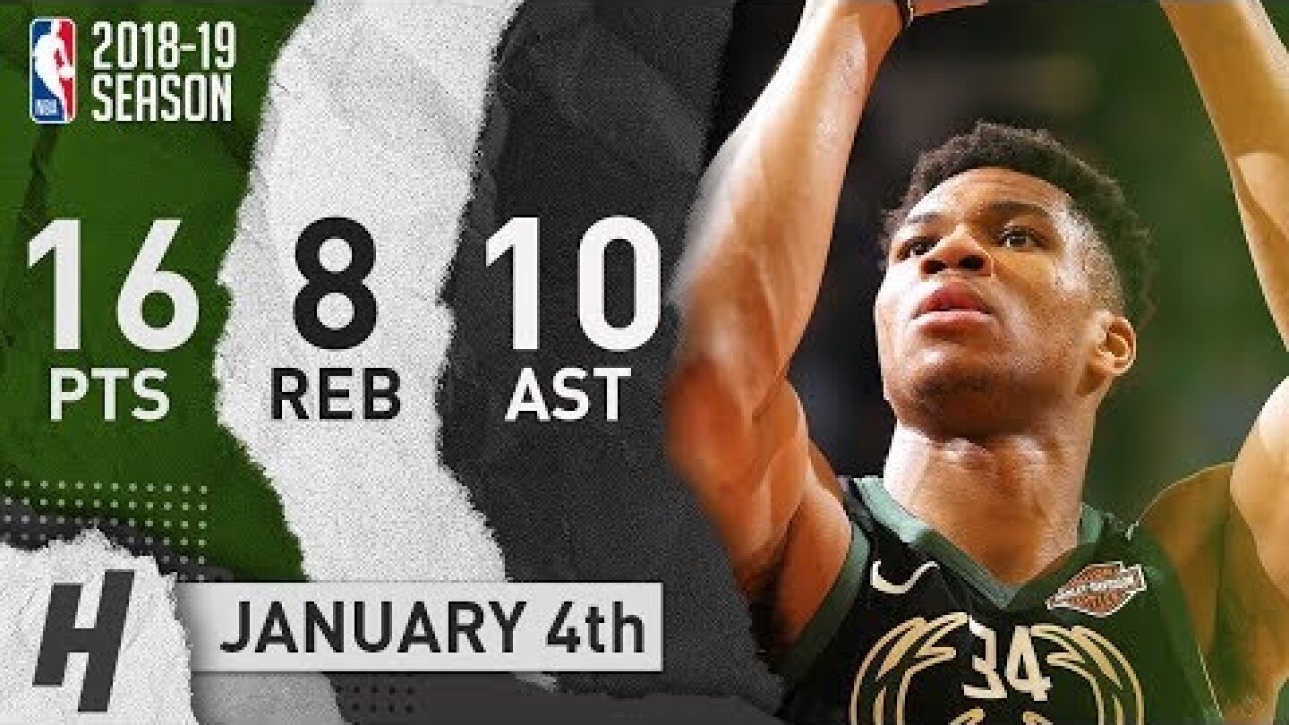 Giannis Antetokounmpo Full Highlights Bucks vs Hawks 2019.01.04 - 16 Pts, 10 Ast, 8 Rebounds!