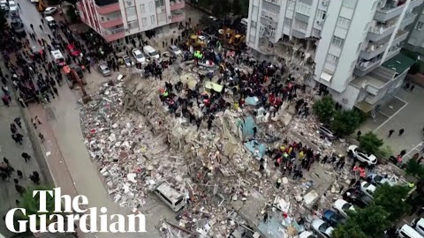 Drone footage shows rescue efforts after earthquake in Turkey