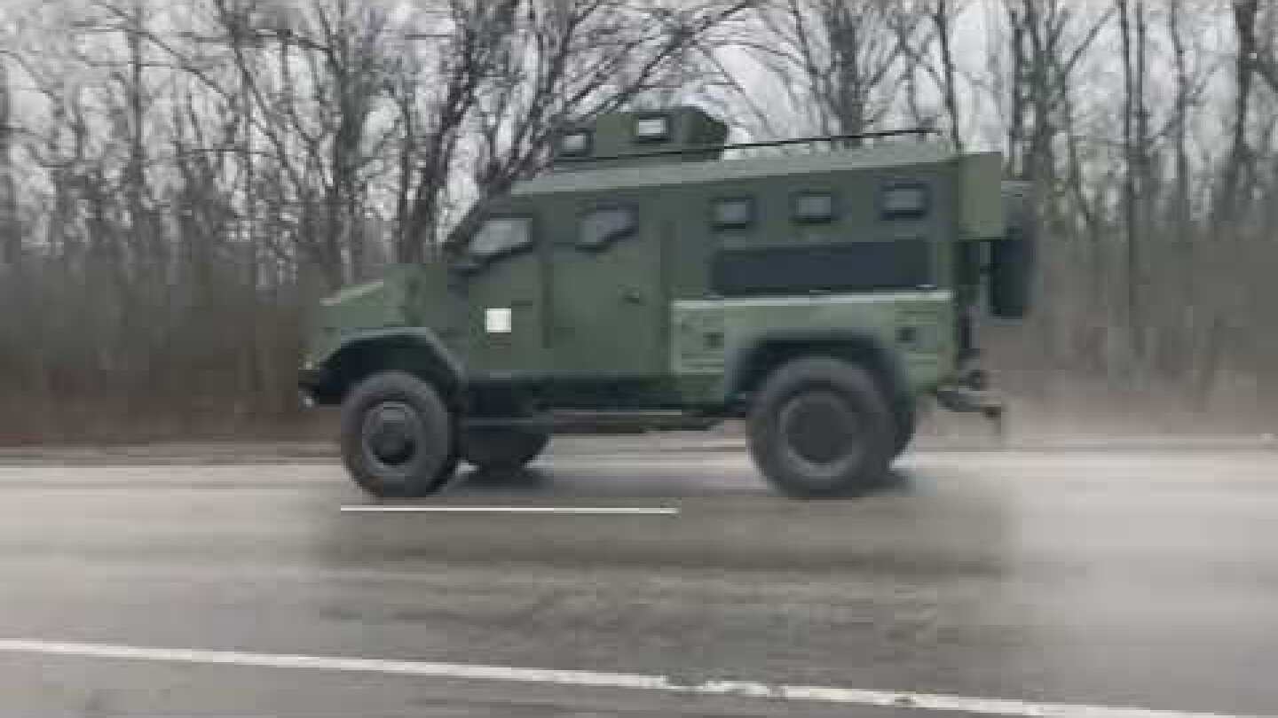 Military vehicles on the move near Mariupol in eastern Ukraine