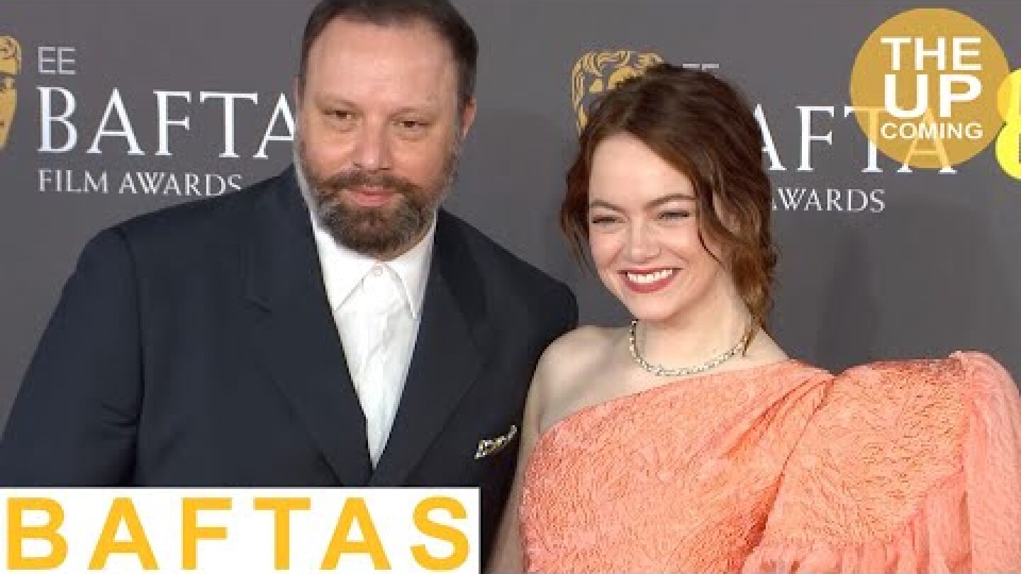 Emma Stone & Yorgos Lanthimos red carpet BAFTAs 2024 photocall
