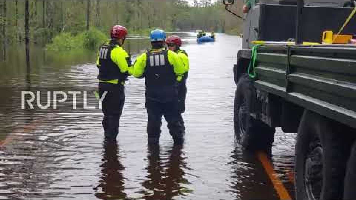 USA: Rescue work continues in flooded Castle Hayne