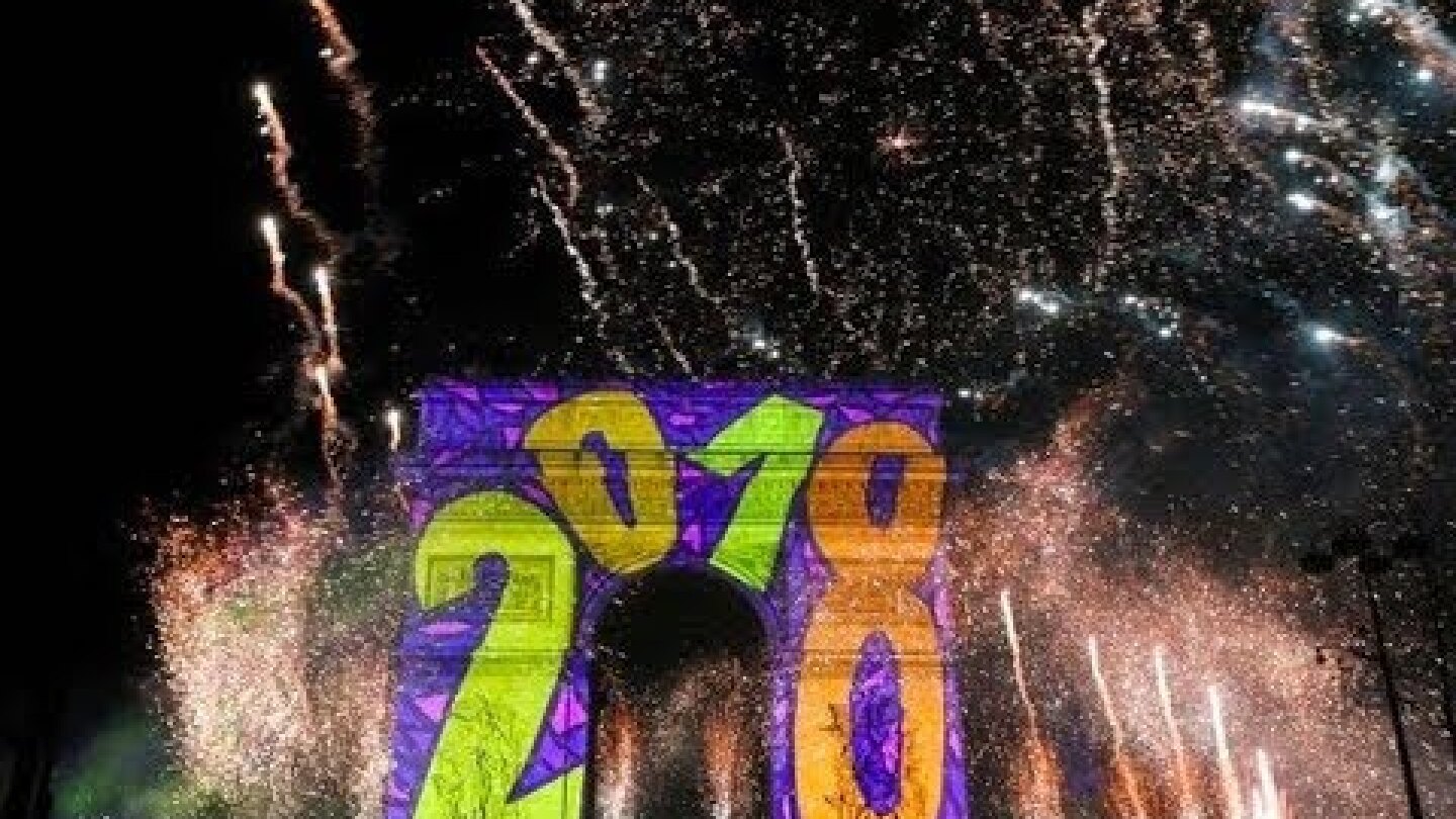 NEW YEAR'S EVE 2018 IN PARIS - FRANCE , FIREWORKS ARC DE TRIOMPHE