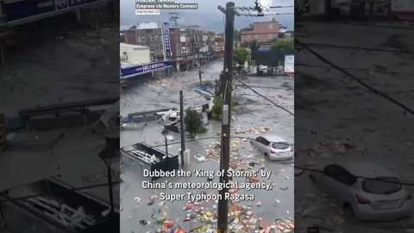 Super Typhoon Ragasa Flooding Sweeps Cars Down Street in Taiwan
