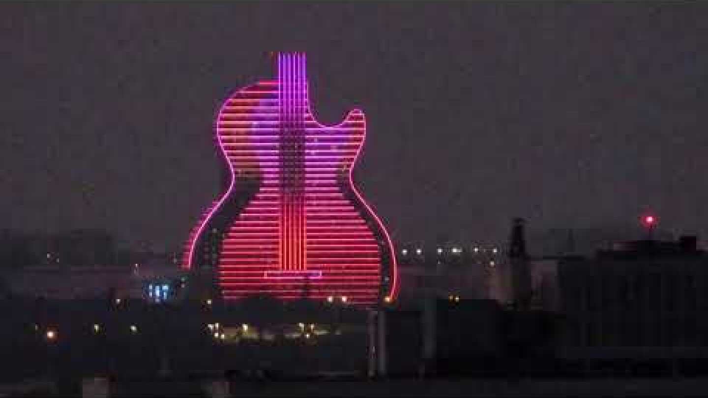 Seminole Hard Rock Hotel Hollywood Florida Guitar Tower on Opening Night