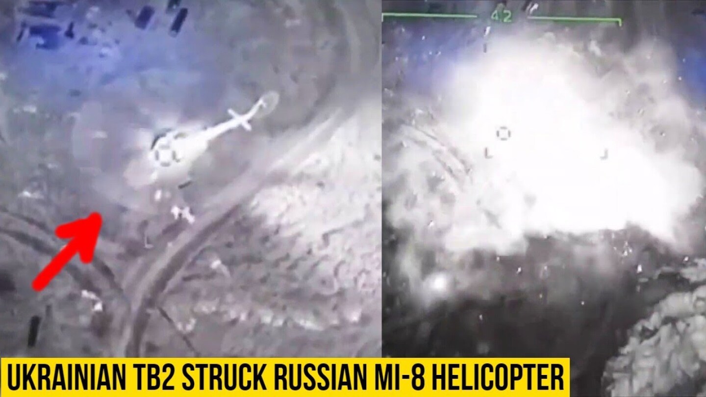 Ukrainian TB2 struck Russian Mi-8 Helicopter just as troops are disembarking on Snake Island.