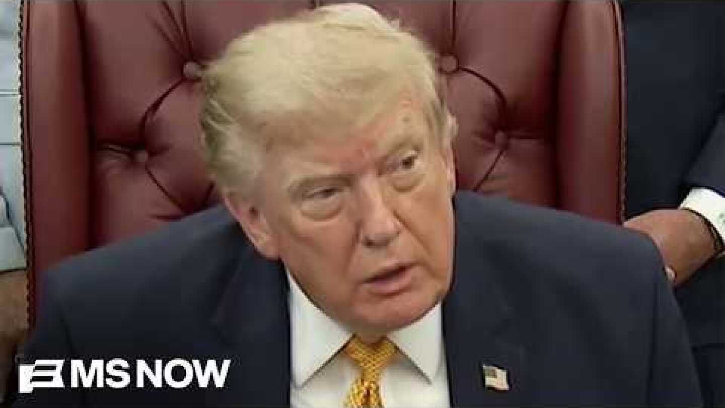 President Trump speaks to press in the Oval Office