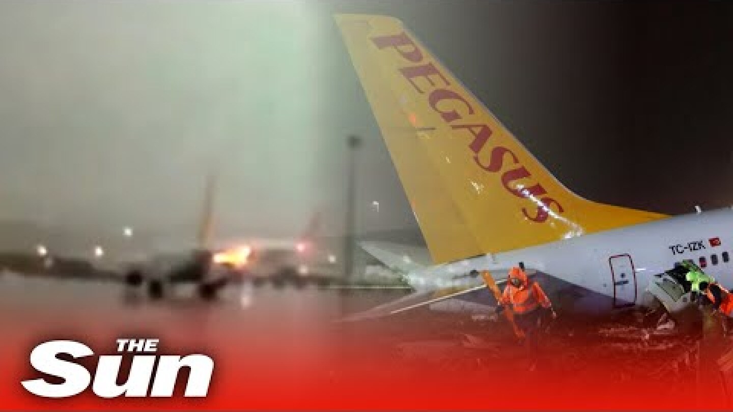 CCTV footage shows the moment a Pegasus Airline plane crashed in Turkey - snapping in three places