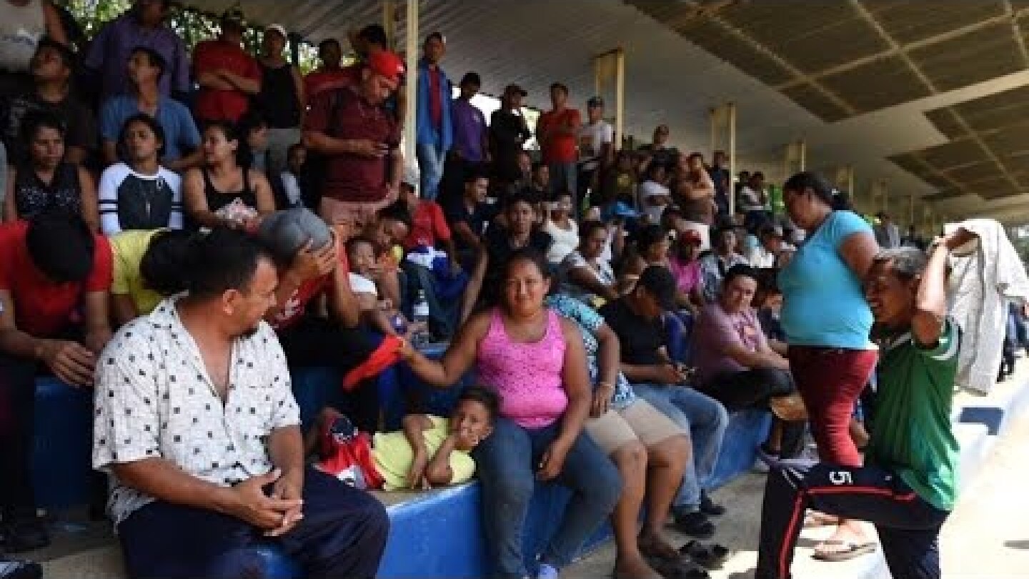 Migrant caravan targeted by Trump rests at Mexican stadium
