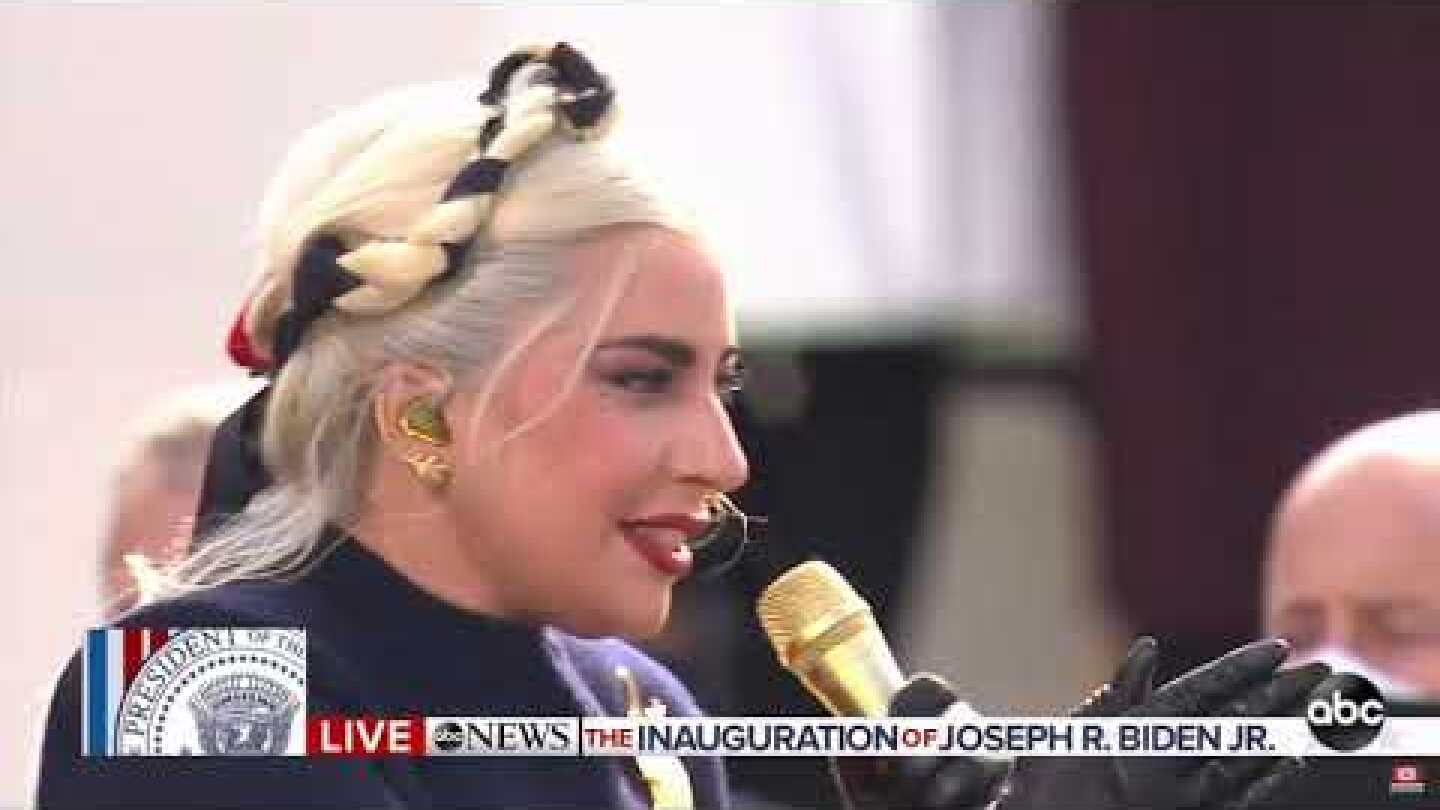 Lady Gaga singing the National Anthem at the 2021 Biden inauguration