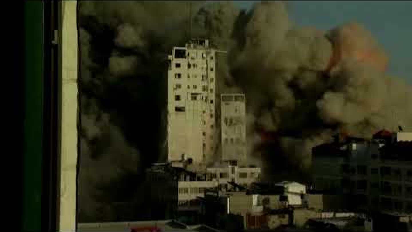 Gaza building collapses after airstrike