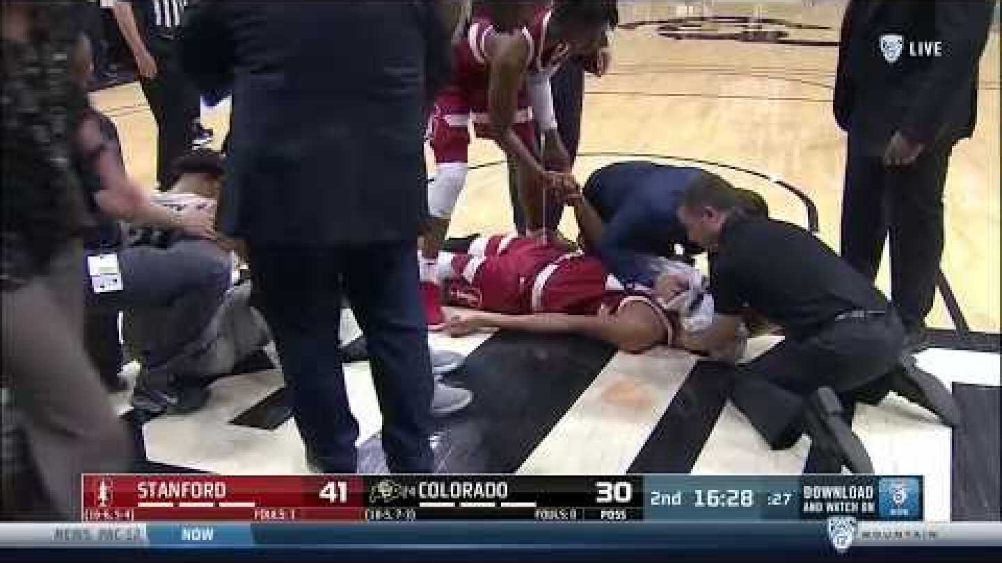 *WARNING GRAPHIC* Stanford's Oscar da Silva suffers scary head injury after Nasty Collision