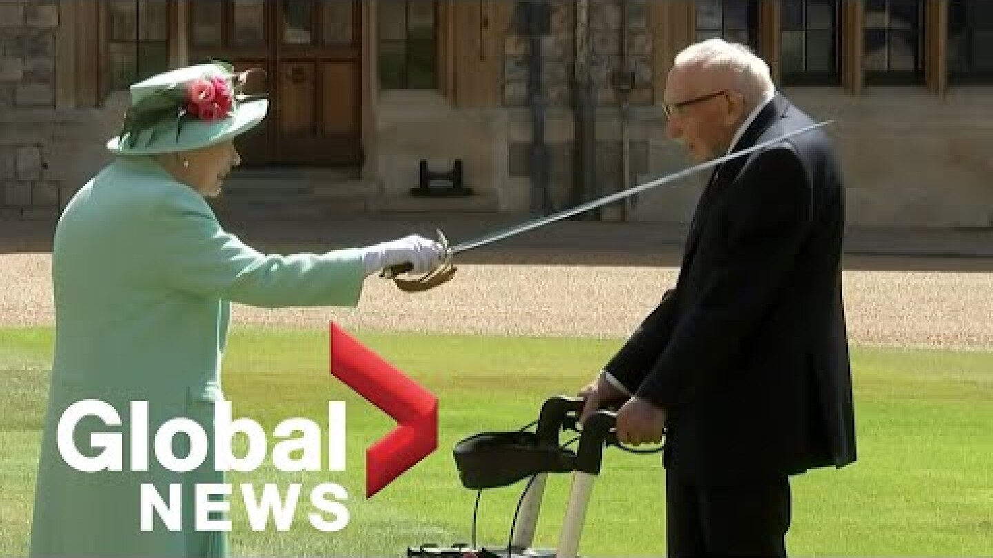 Queen Elizabeth knights Captain Tom Moore at Windsor Castle