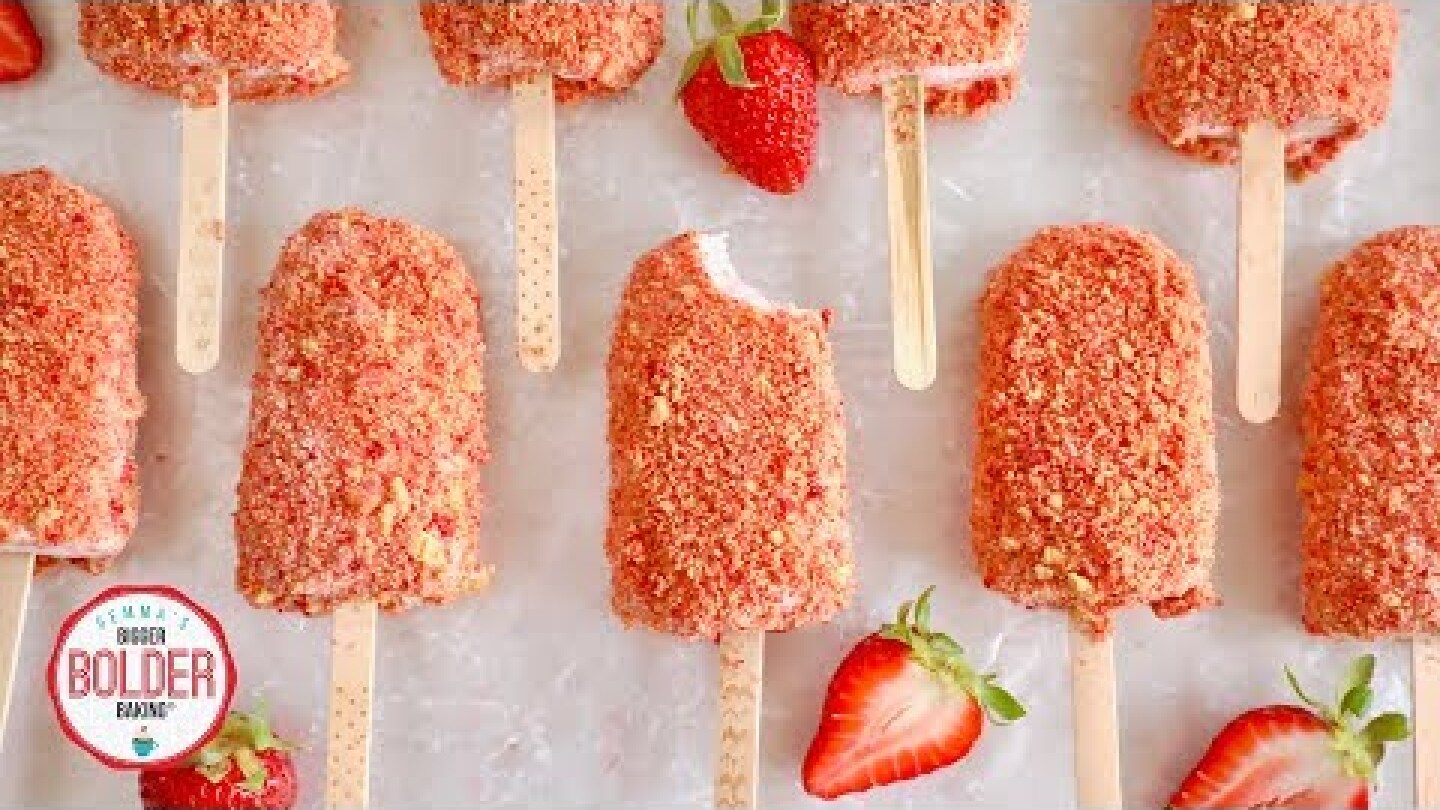 How to Make Strawberry Shortcake Ice Cream Bars | Bigger Bolder Baking