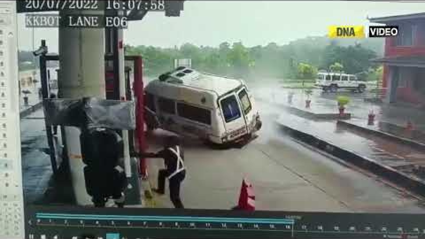 SHOCKING: On camera speeding ambulance crashes into toll plaza in Karnataka