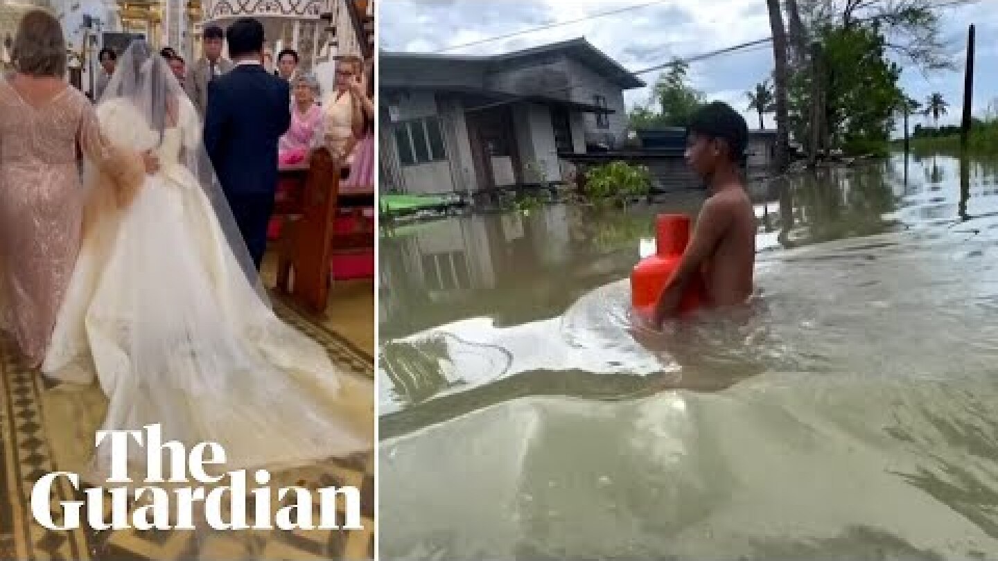Bride wades through floodwaters after Philippines hit by typhoons
