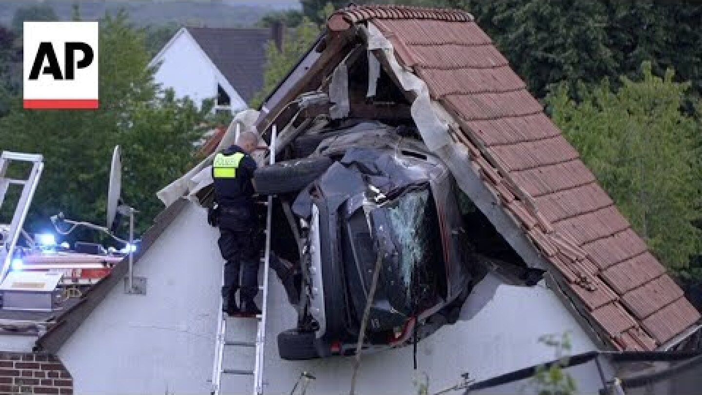 Several hurt as a car crashes into a barn roof in Germany