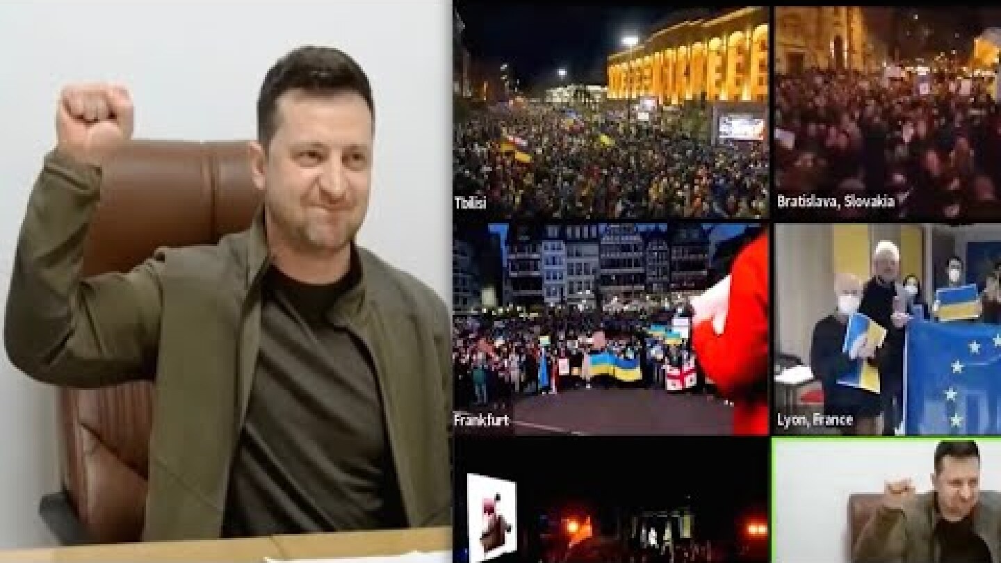 President Zelensky encourages protesting crowds in Europe: Don't be silent and support Ukraine!