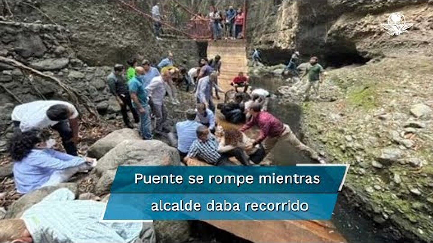 Se rompe puente colgante en el que caminaba el alcalde de Cuernavaca y su esposa