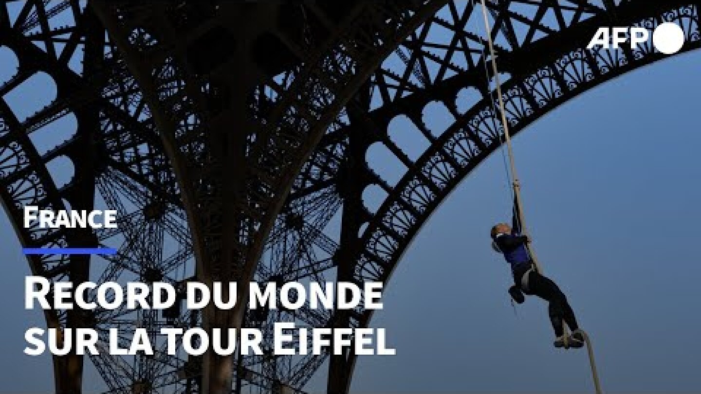 Sur la tour Eiffel, la Française Anouk Garnier bat le record du monde de grimper de corde | AFP
