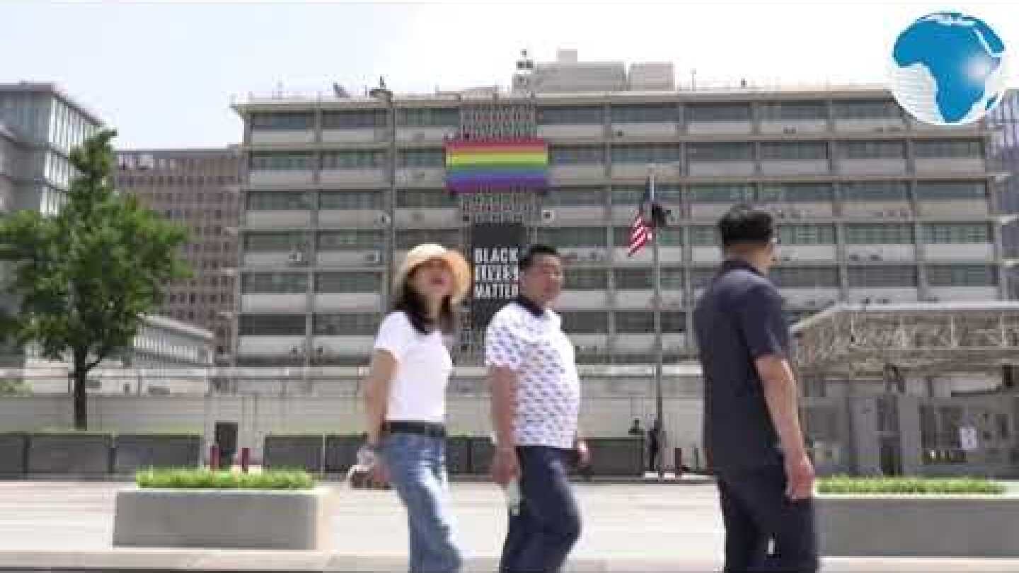 Black Lives Matter banner hangs outside US Embassy in South Korea
