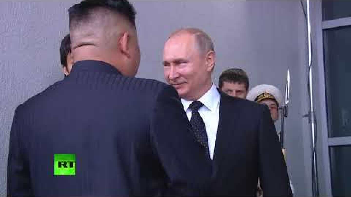 First handshake: Kim Jong-un arrives for summit with Putin