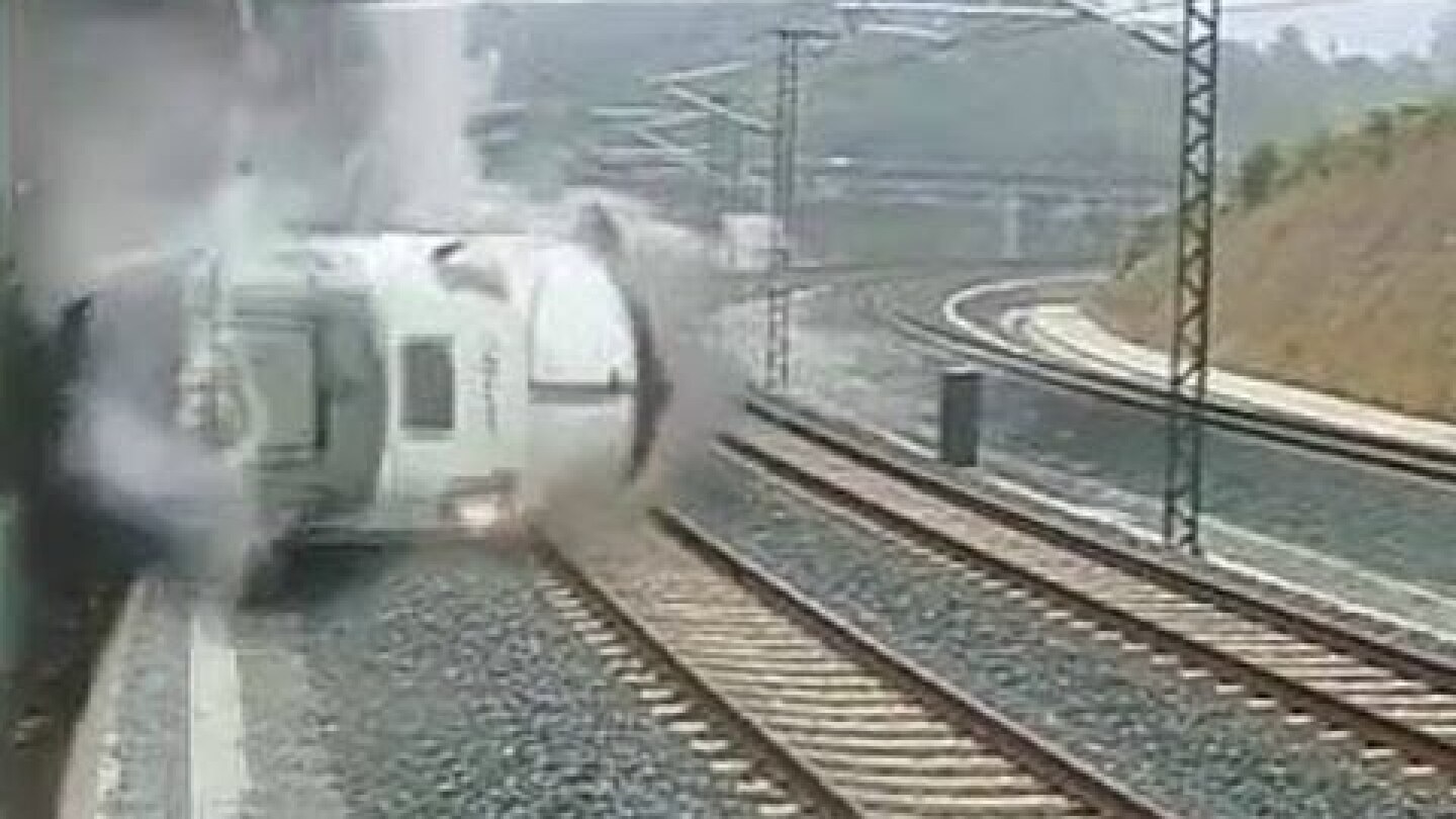 CCTV of the moment Spanish train crashes near Santiago de Compostela