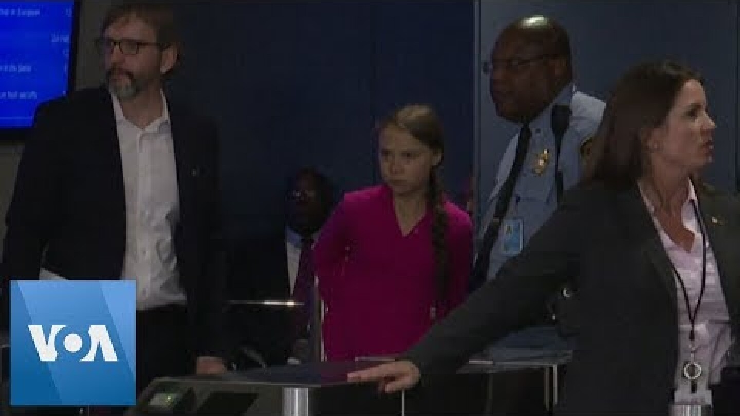 Teen Climate Activist Greta Thunberg Held Back by Security as Trump Arrives at UN