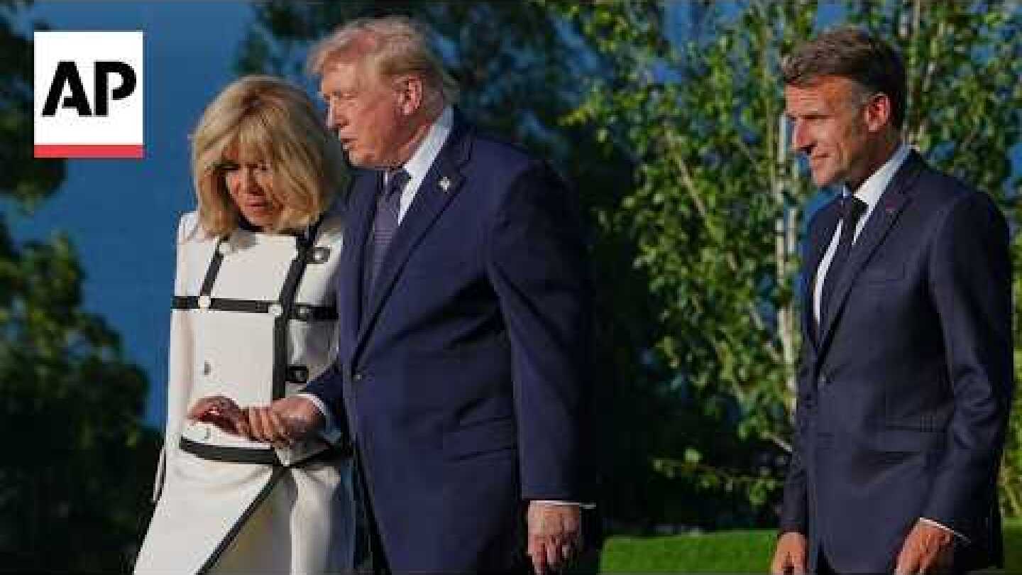 Emmanuel and Brigitte Macron greet Trump and leaders at G7 summit in France