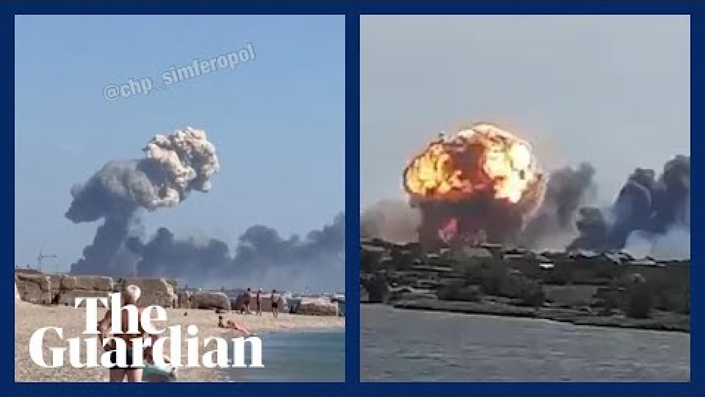 Explosions at Saky airbase in Crimea send plumes of smoke into sky