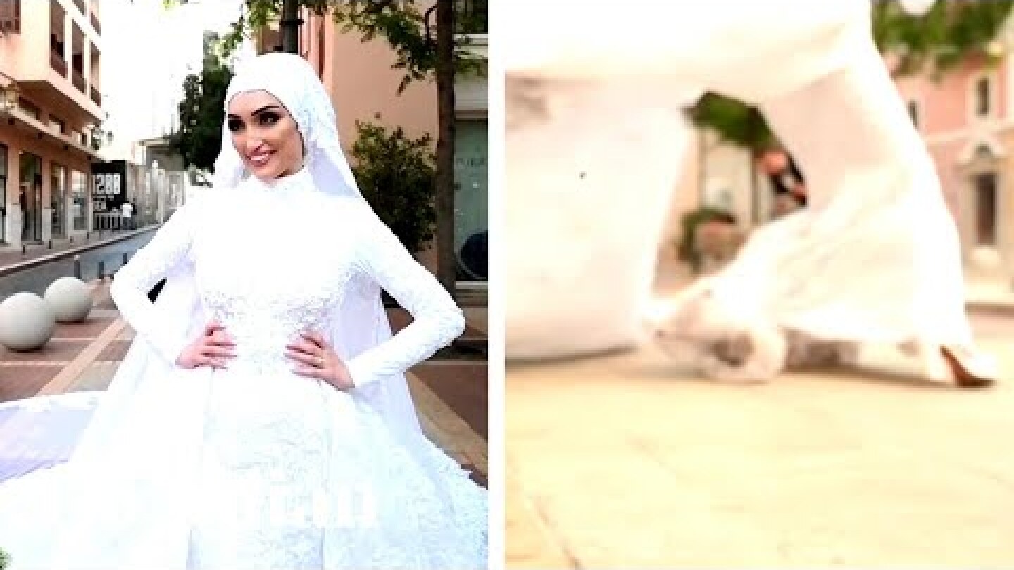 Beirut explosion: footage shows impact as bride poses for photographs
