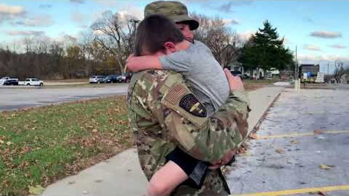 Soldier's son overwhelmed after surprise reunion