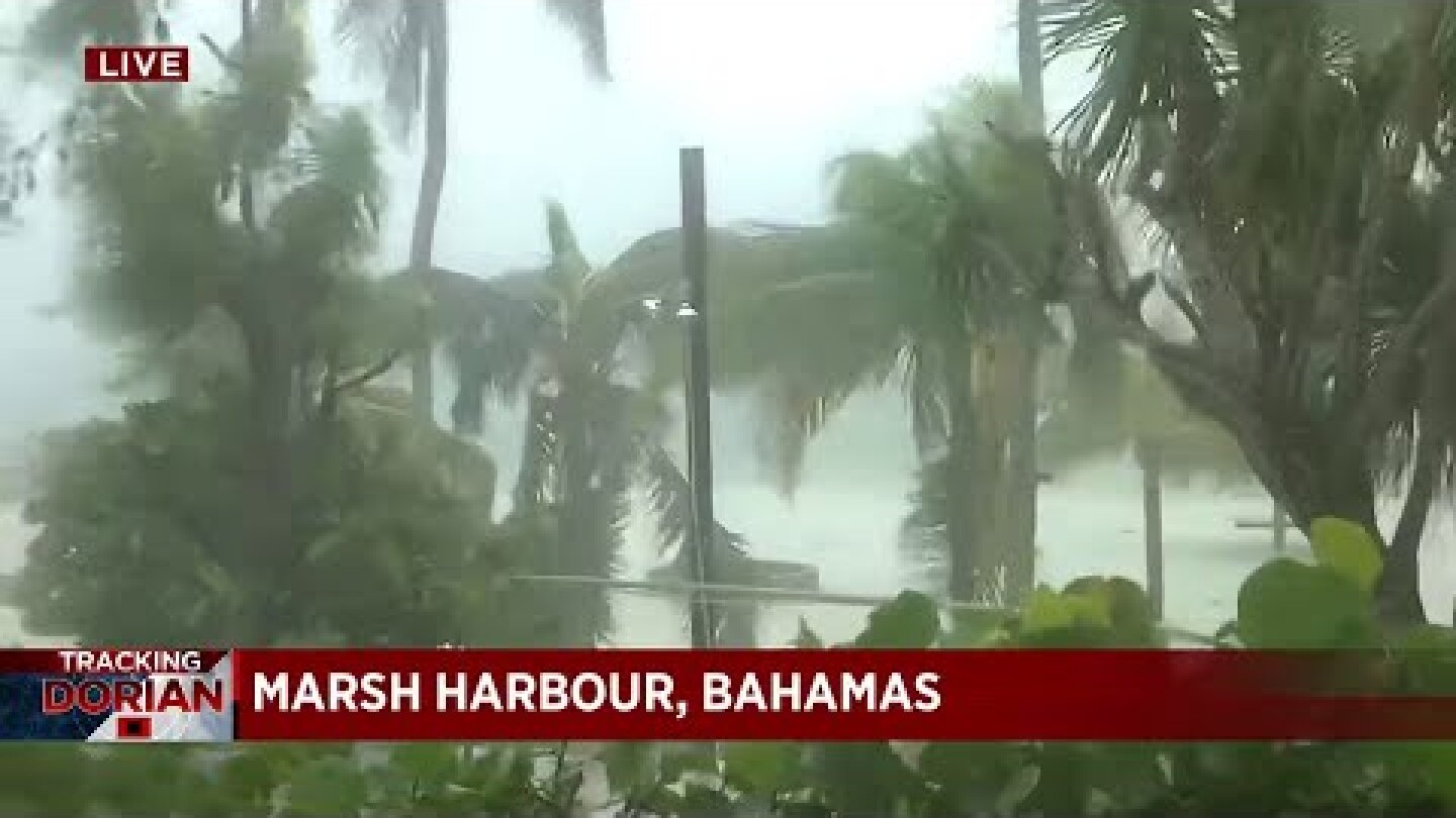 Powerful Hurricane Dorian impacting Bahamas with intense wind and rain