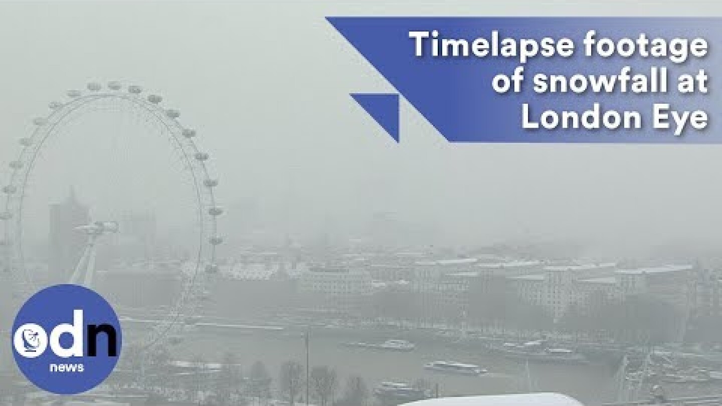 Timelapse footage shows snow fall around London Eye
