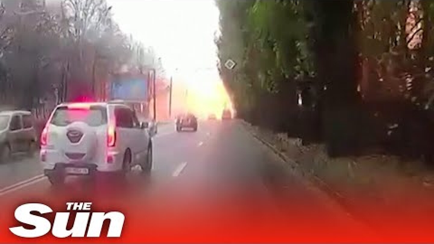Russian rocket captured destroying buildings in Dnipro as traffic slams to a halt